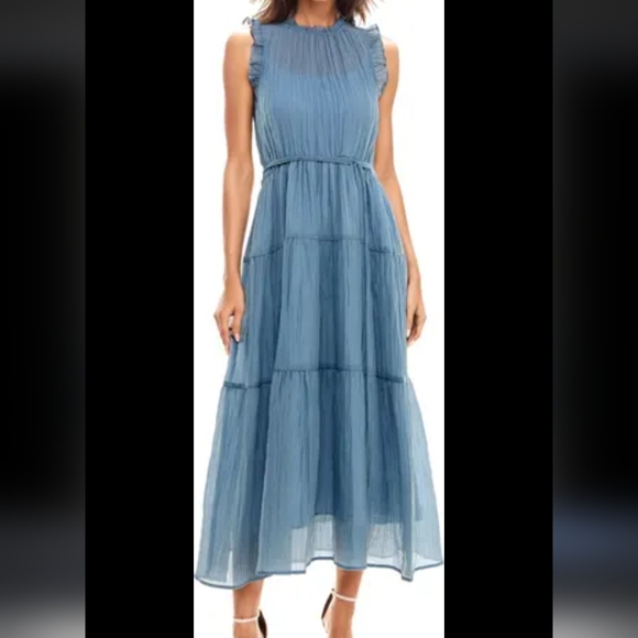 Socialite Crinkle Tiered Sleeveless Midi Dress in Dusty Blue at Nordstrom, Size Small